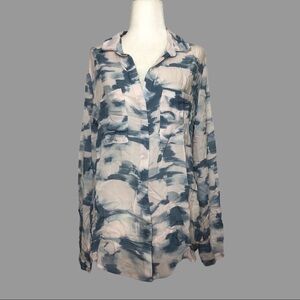 💙 M 💙 NWOT Anthro Buttondown Mottled Sky Watercolour Patch Pockets